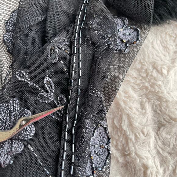 Sue Wong fur collar beaded embroidered sheer jacket duster coat cocktail floral - Picture 8 of 15